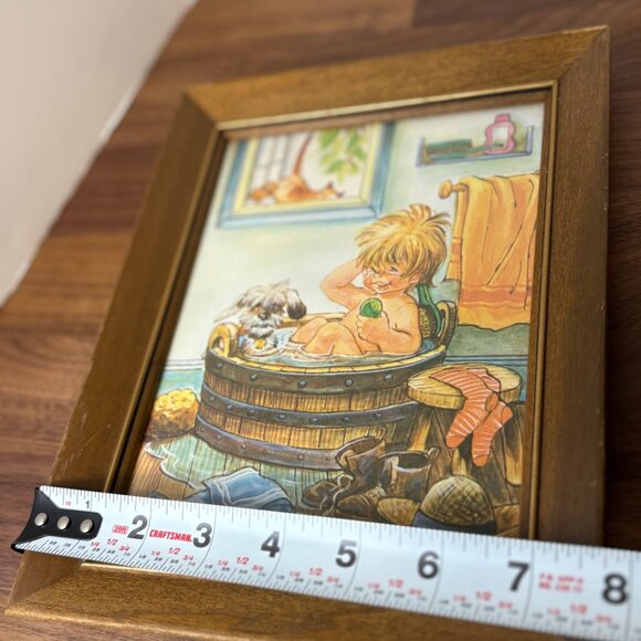 Vintage 1960's framed Wall Plaques Little Boy, Dog, Bathing-Liddle Gregor - Picture 7 of 8